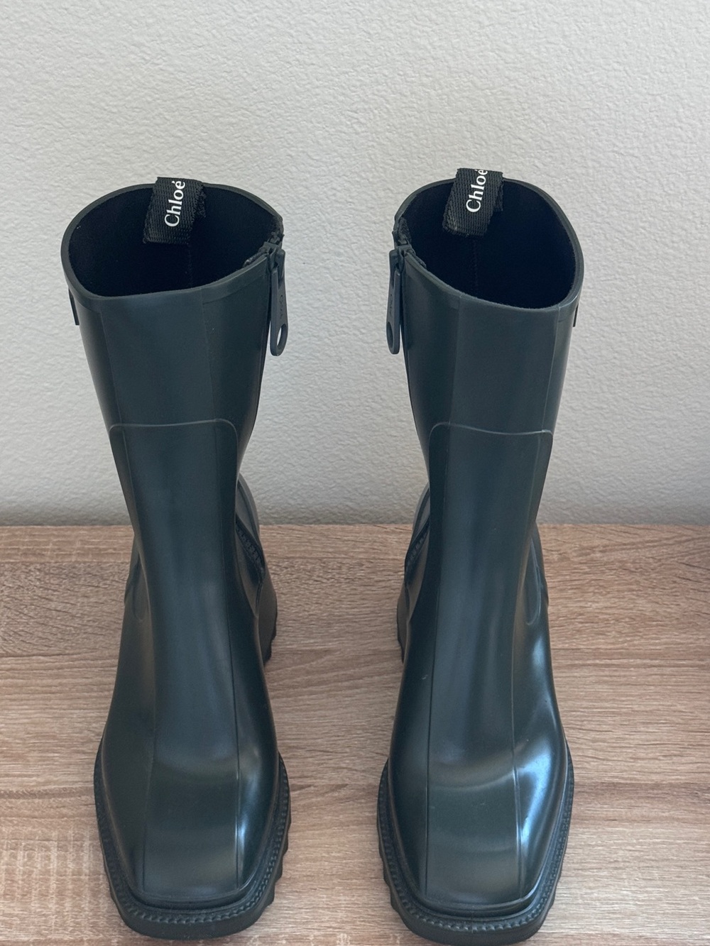 Chloé Betty Dark Green Mid-Calf Rain Boots Size 38 - Picture 2 of 7